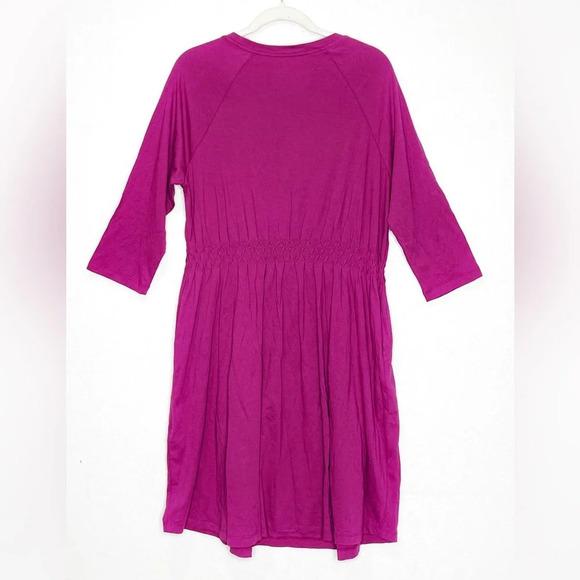Soft Surroundings Dark Fuchsia Purple Sylvie Smocked Dress Size L - Picture 3 of 7